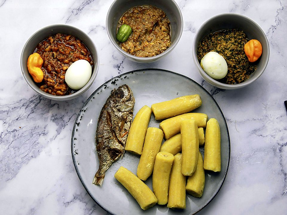 Slices of boiled yam