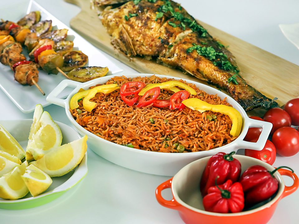 A spread of Nigerian party food