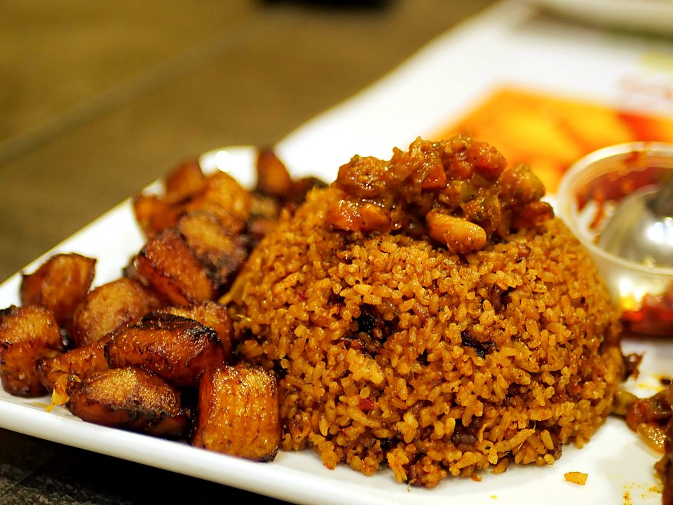 A tray of party jollof rice